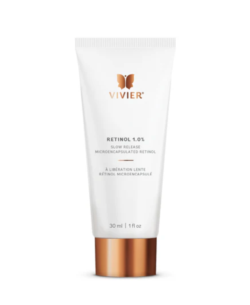 Vivier skincare retinol 1.0% product tube on a white background