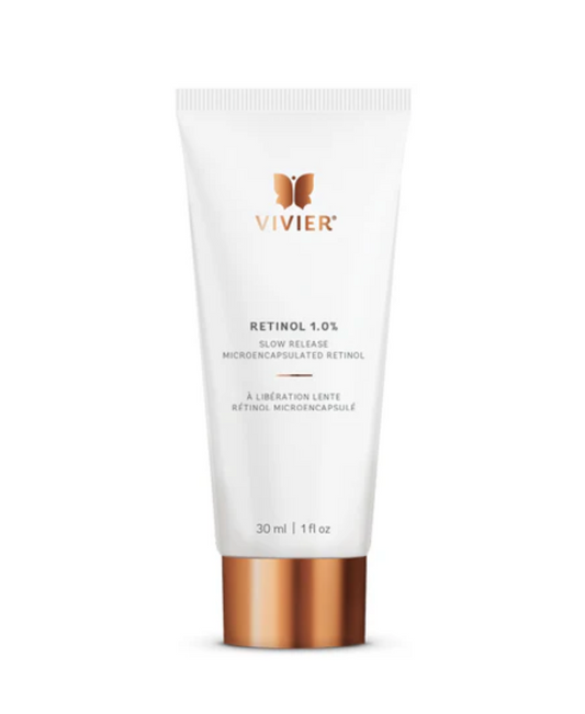 Vivier skincare retinol 1.0% product tube on a white background
